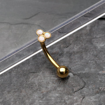 Detail View 1 of Golden Trinity Opal Sparkle Curved Barbell Ring-White